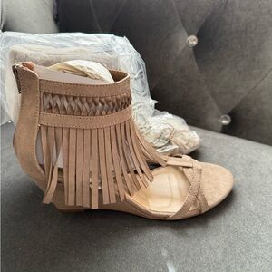 JustFab Tan Fringe Sandals